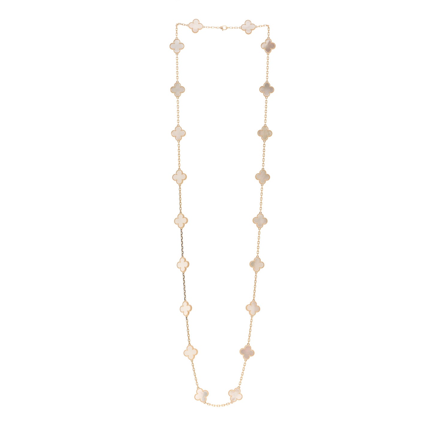18K Yellow Gold Mother of Pearl 20 Motifs Vintage Alhambra Necklace