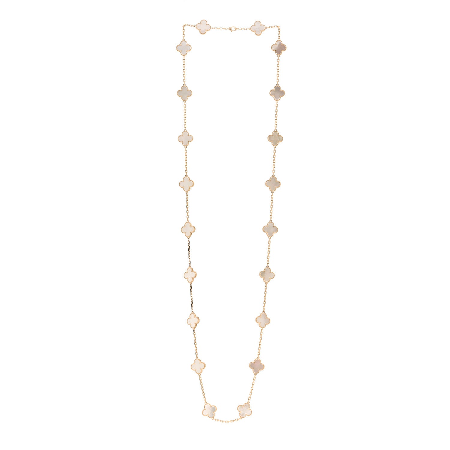 Van Cleef & Arpels 18K Yellow Gold Mother of Pearl 20 Motifs Vintage Alhambra Necklace 3 of 6