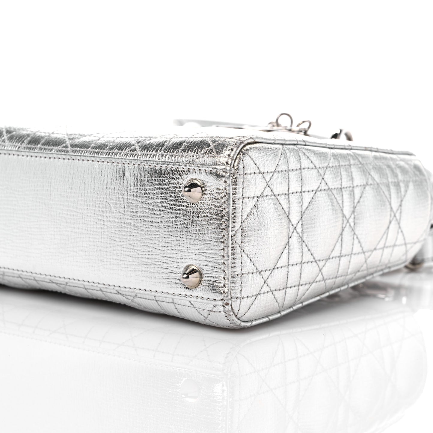 Metallic Grained Calfskin Cannage Small Lucky Badges My Lady Dior Silver