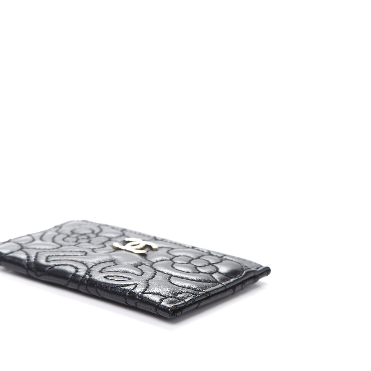 Chanel Lambskin Camellia Stitched Card Holder Black 7 of 10