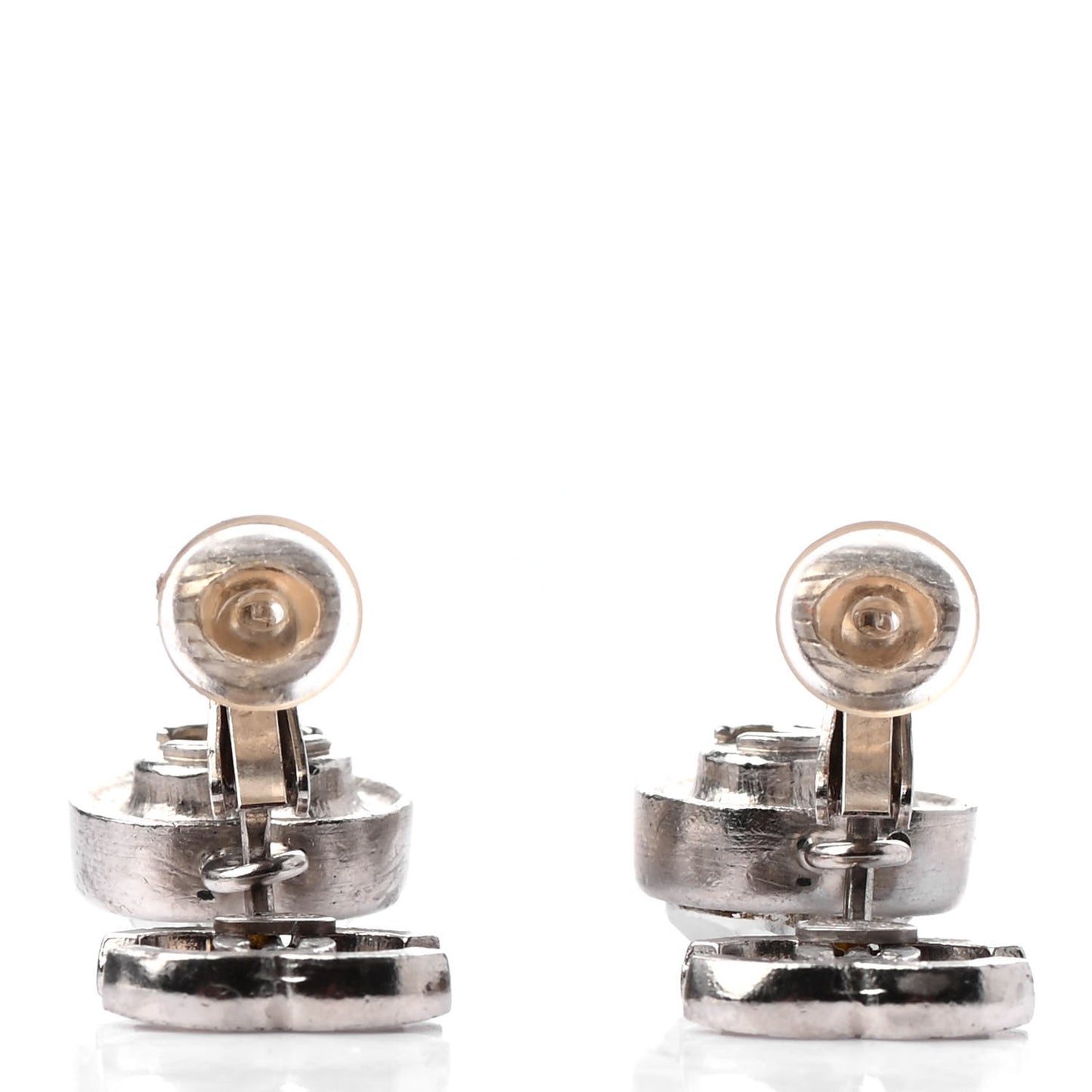 Crystal Heart CC Drop Clip On Earrings Silver