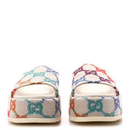 Gucci Linen Psychedelic Mini GG Monogram Angelina Platform 55mm Slide Sandals 37.5 Multicolor 3 of 10