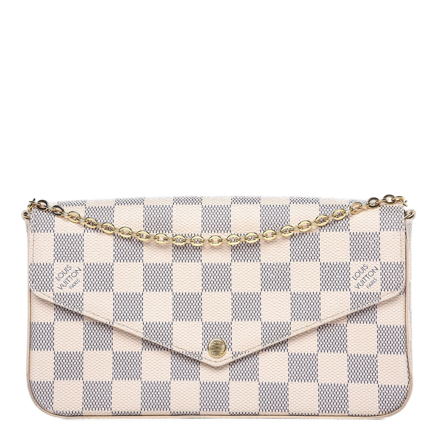 Damier Azur Pochette Felicie Chain Wallet Rose Ballerine
