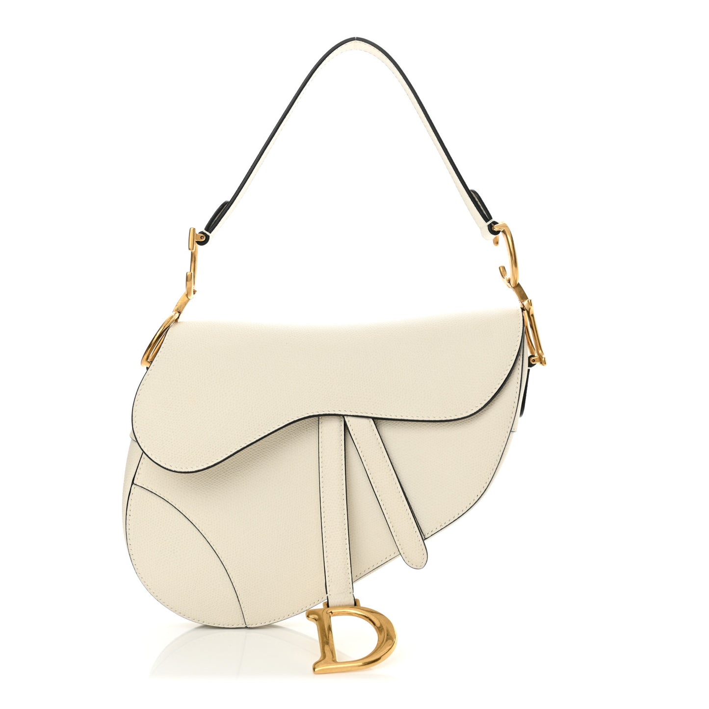 Grained Calfskin Saddle Bag White