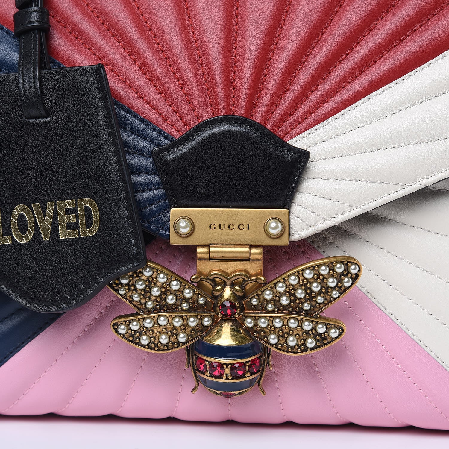 Gucci Calfskin Bamboo Trapuntata Queen Margaret Top Handle Bag Blue Agata Hibiscus Red Mystic White Sugar Pink 12 of 15