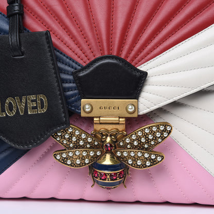 Gucci Calfskin Bamboo Trapuntata Queen Margaret Top Handle Bag Blue Agata Hibiscus Red Mystic White Sugar Pink 12 of 15