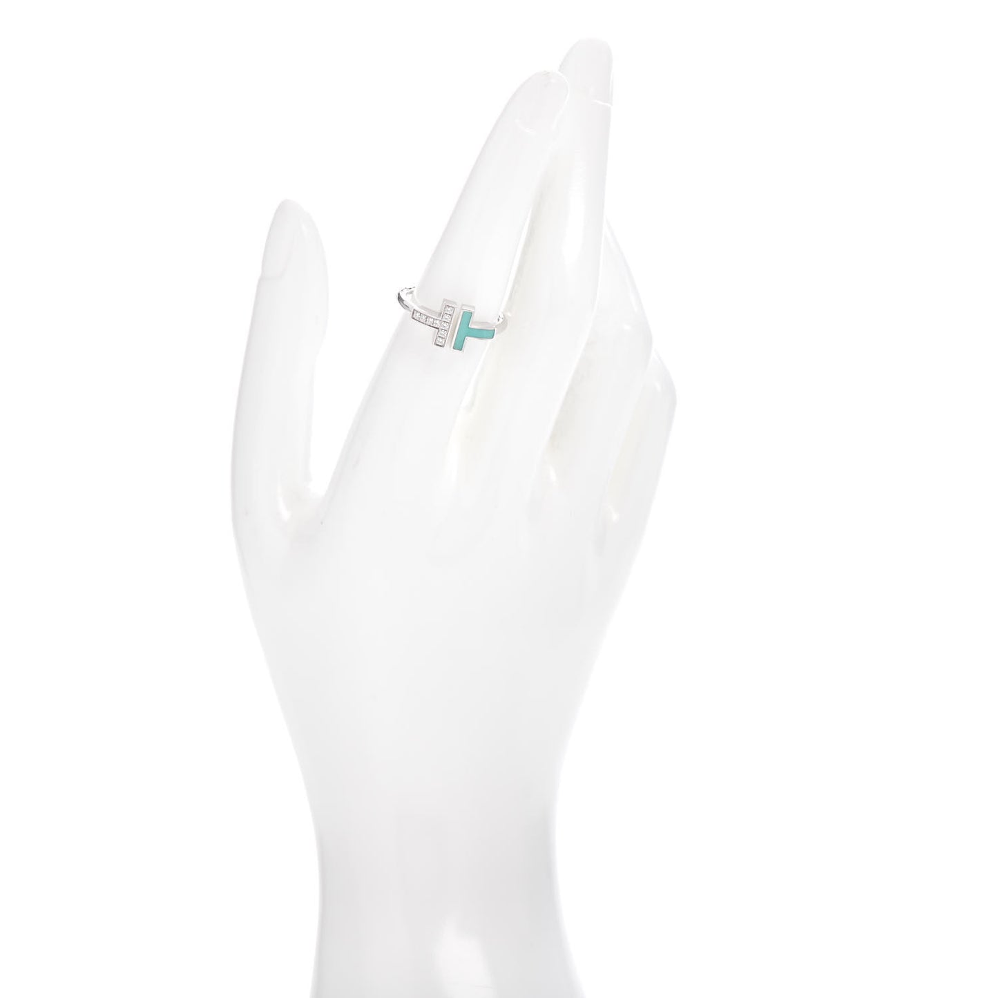 18K White Gold Diamond Turquoise T Wire Ring 54 7