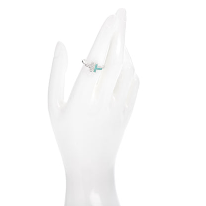 Tiffany 18K White Gold Diamond Turquoise T Wire Ring 54 7 2 of 6