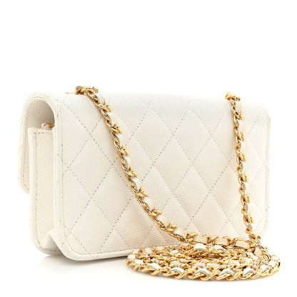 Chanel Caviar Quilted Enamel Coco Casino Flap Phone Holder With Chain White 3 of 15