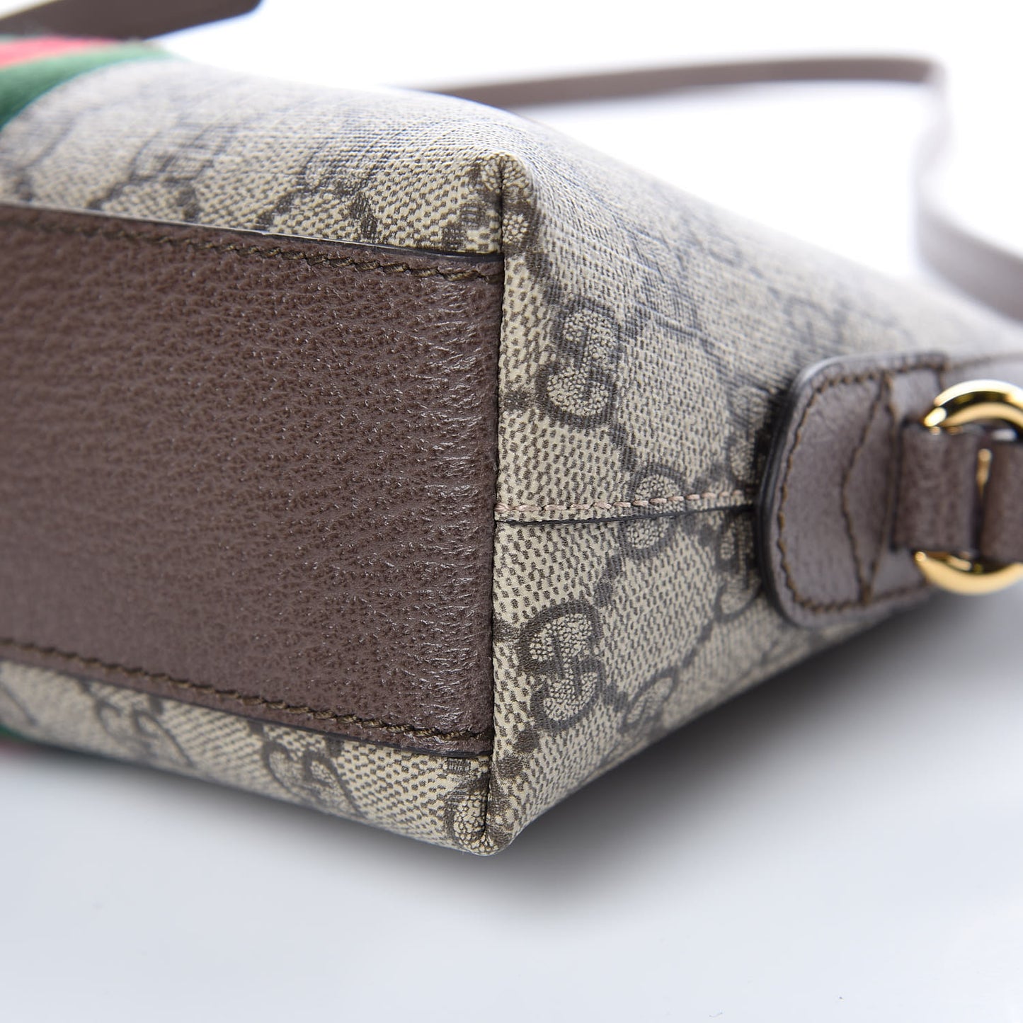 GG Supreme Monogram Textured Dollar Calfskin Web Small Ophidia Dome Shoulder Bag Beige Ebony New Acero