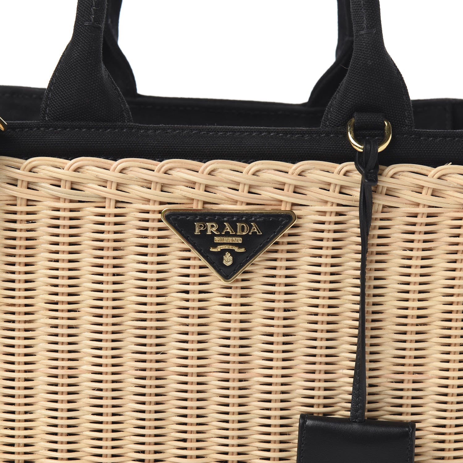 Prada Wicker Canvas Shoulder Bag Black 9 of 9