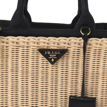 Prada Wicker Canvas Shoulder Bag Black 9 of 9