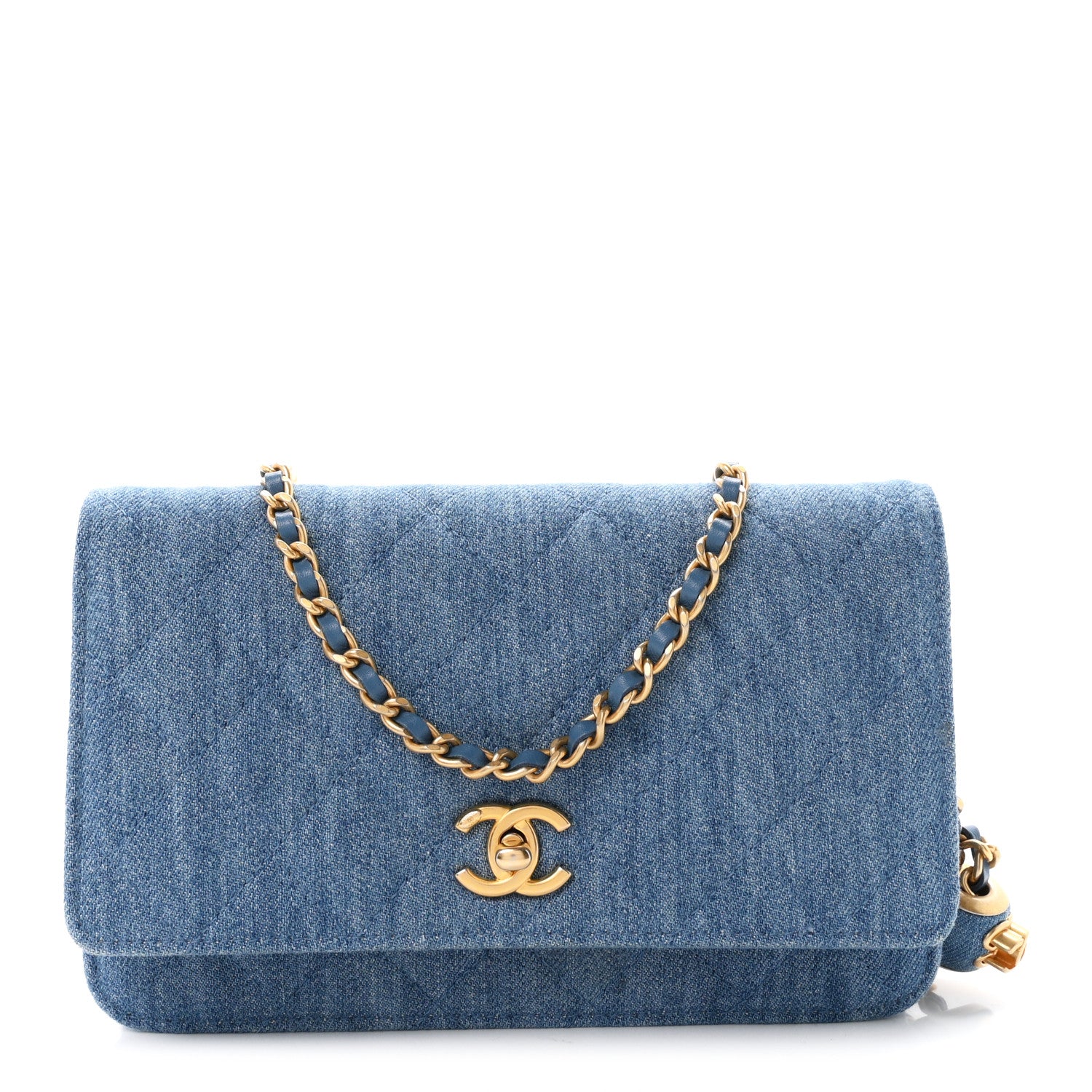 Chanel Denim Quilted CC Pearl Crush Wallet on Chain WOC Blue 1 of 12