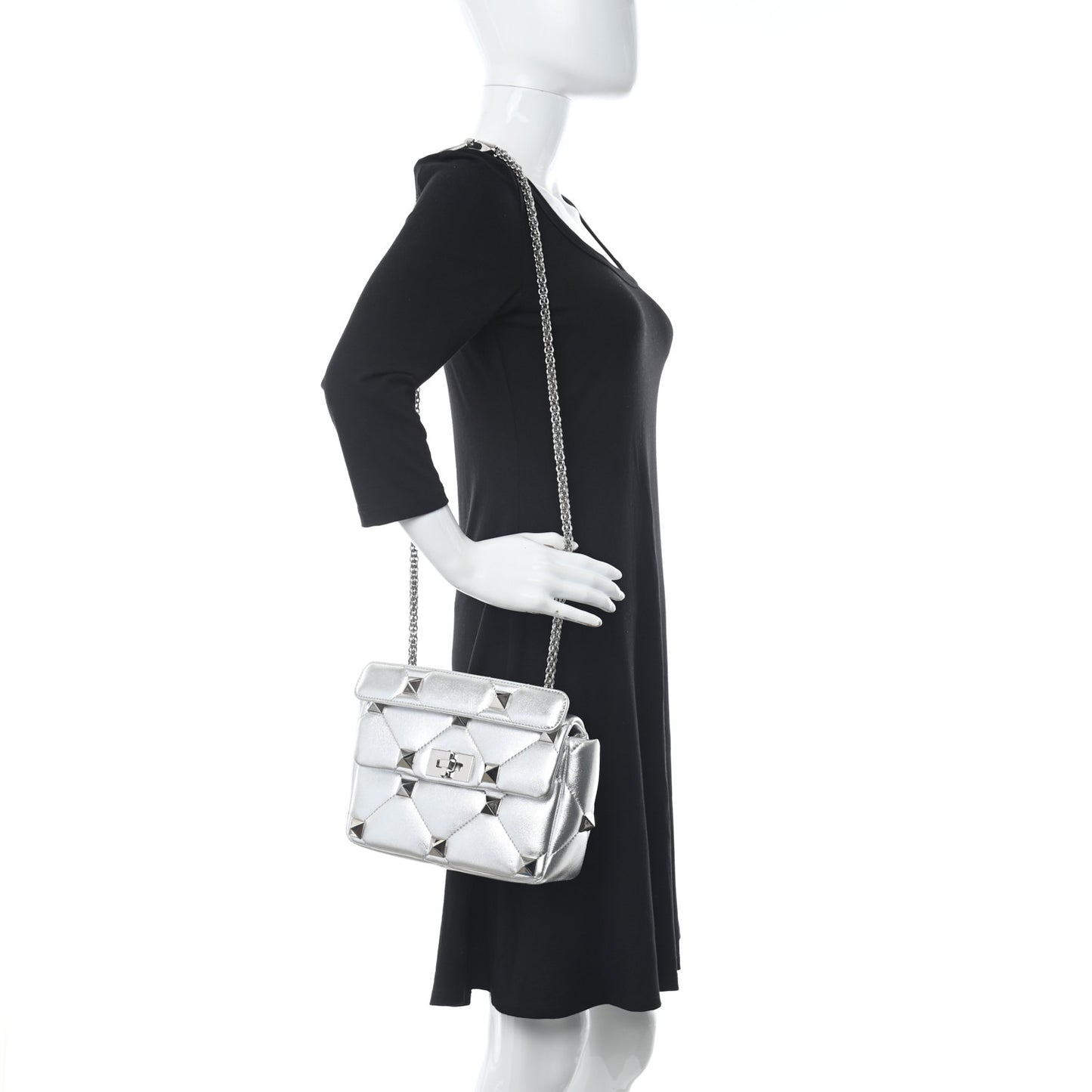 Nappa Medium Roman Stud Shoulder Bag Silver