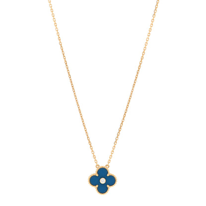 Van Cleef & Arpels 18K Yellow Gold Diamond Celestial Blue Sevres Porcelain Vintage Alhambra Pendant Necklace 1 of 6