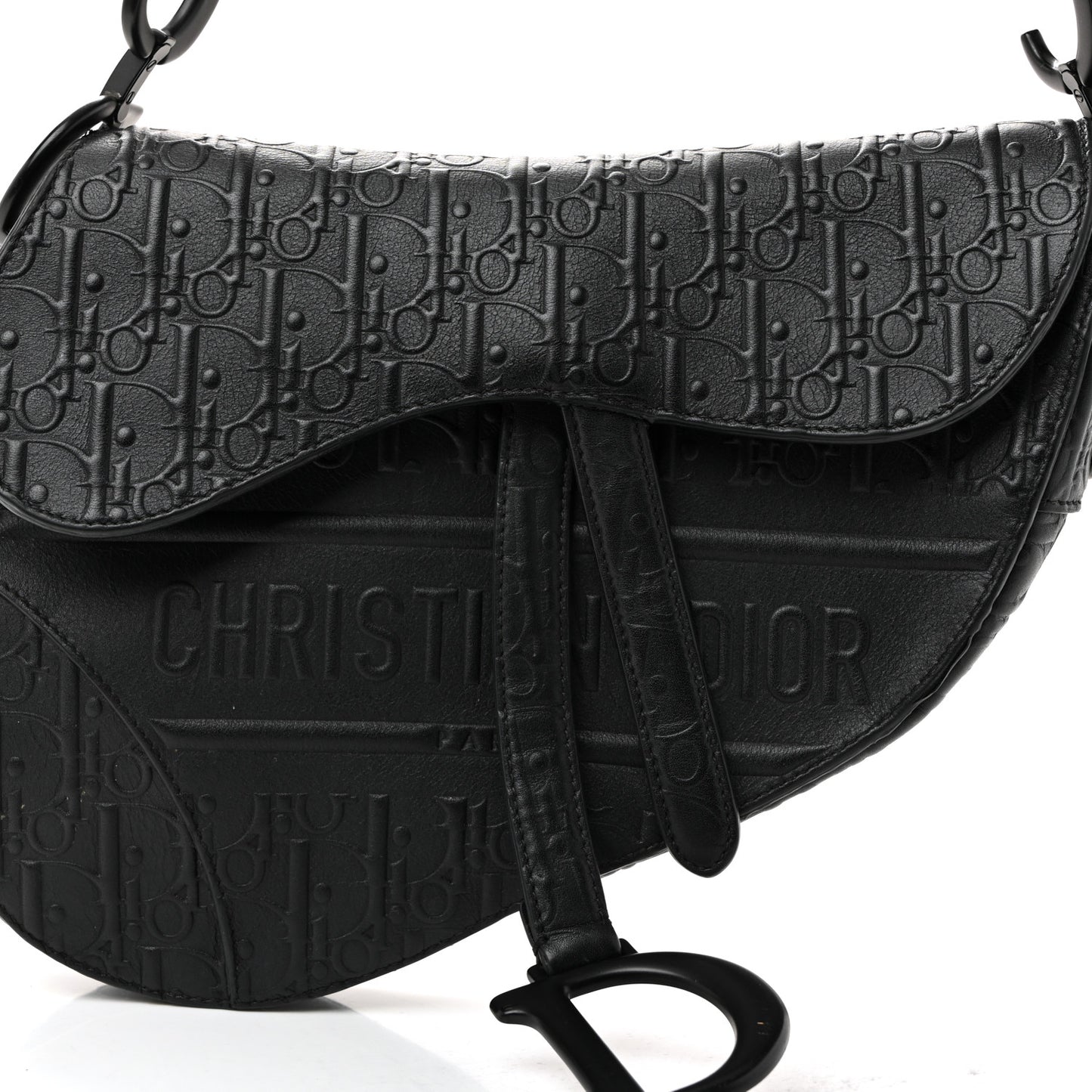 Calfskin Embossed Oblique Saddle Bag Black