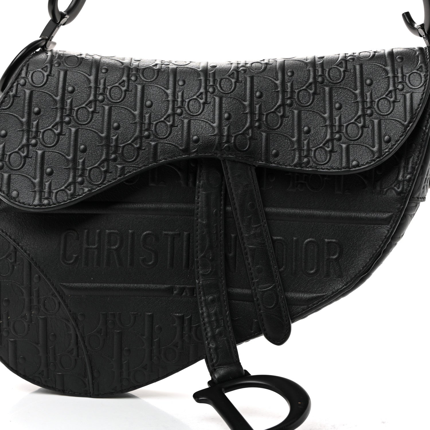 Christian Dior Calfskin Embossed Oblique Saddle Bag Black 8 of 10