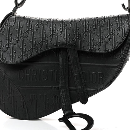 Christian Dior Calfskin Embossed Oblique Saddle Bag Black 8 of 10