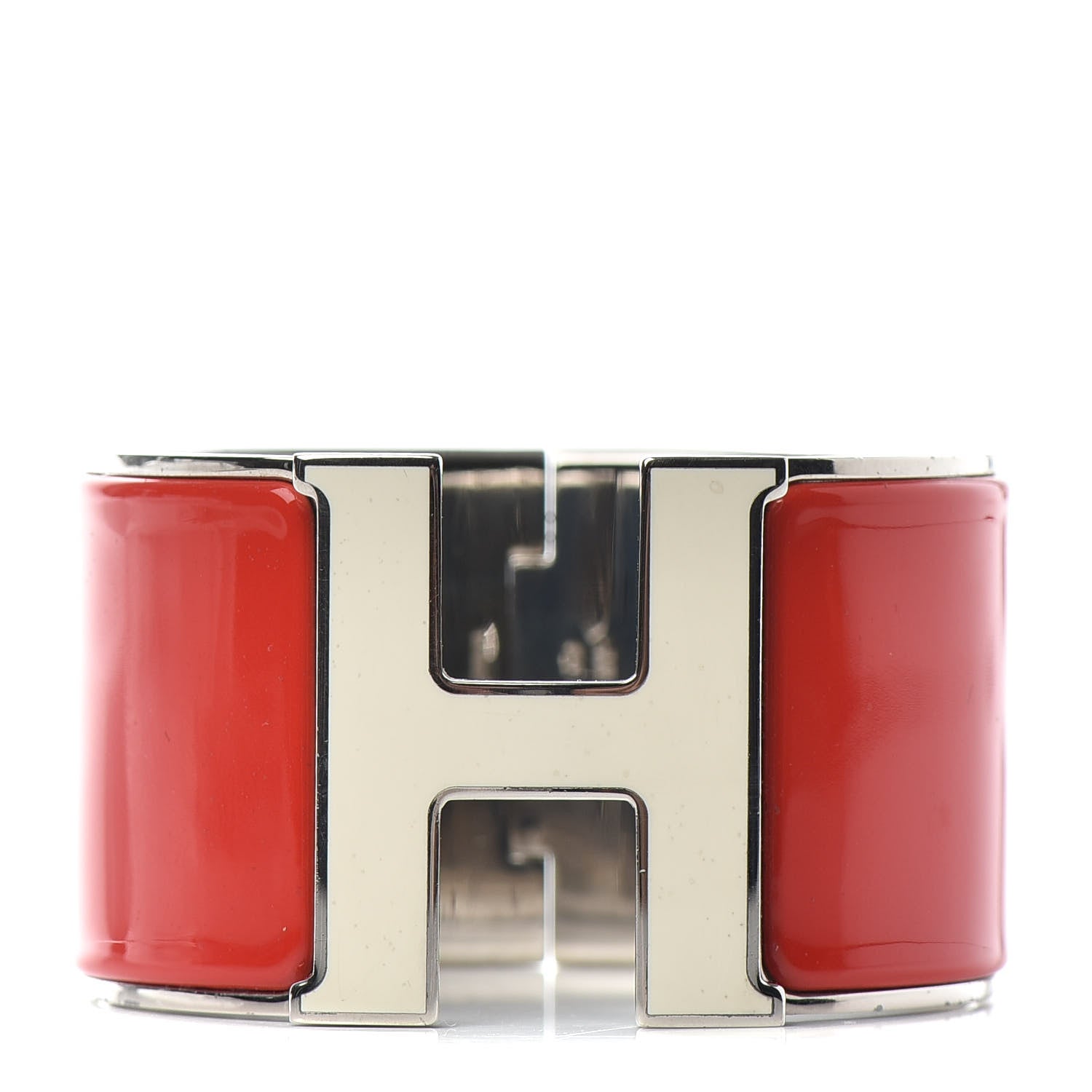 Hermes Enamel Extra Wide Clic Clac H Bracelet PM Blanc Rouge 1 of 4