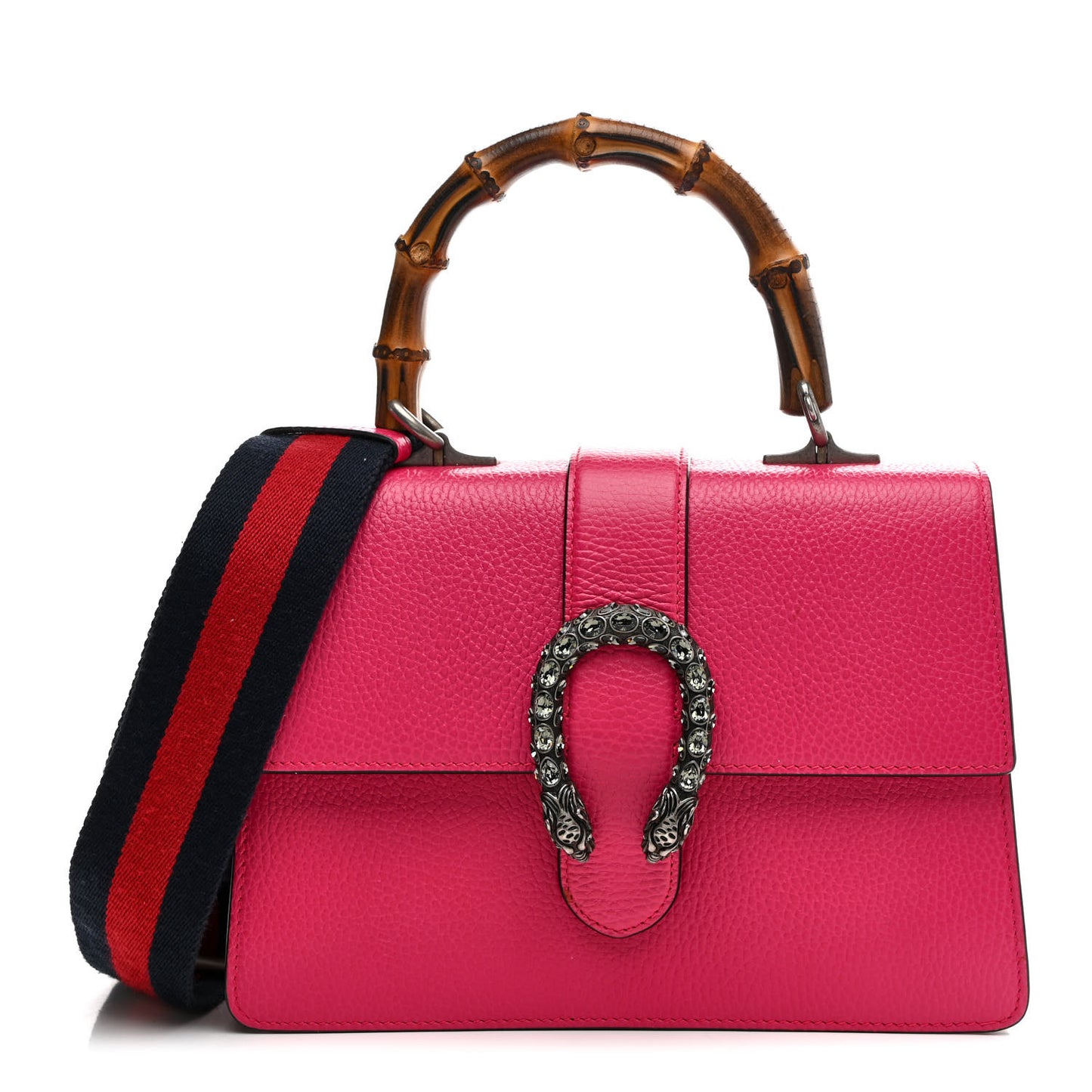Dollar Calfskin Crystal Web Medium Dionysus Bamboo Top Handle Bag Box Pink Black Diamond