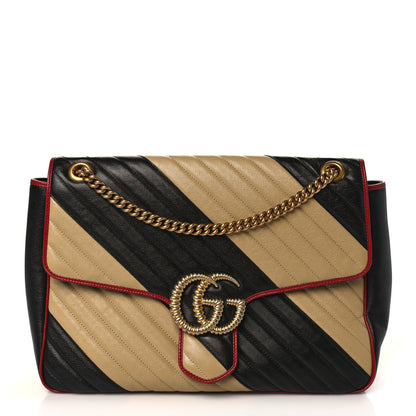 Gucci Azalea Calfskin Matelasse Diagonal Patchwork Large Torchon GG Marmont Shoulder Bag Black Beige Romantic Cerise 1 of 8