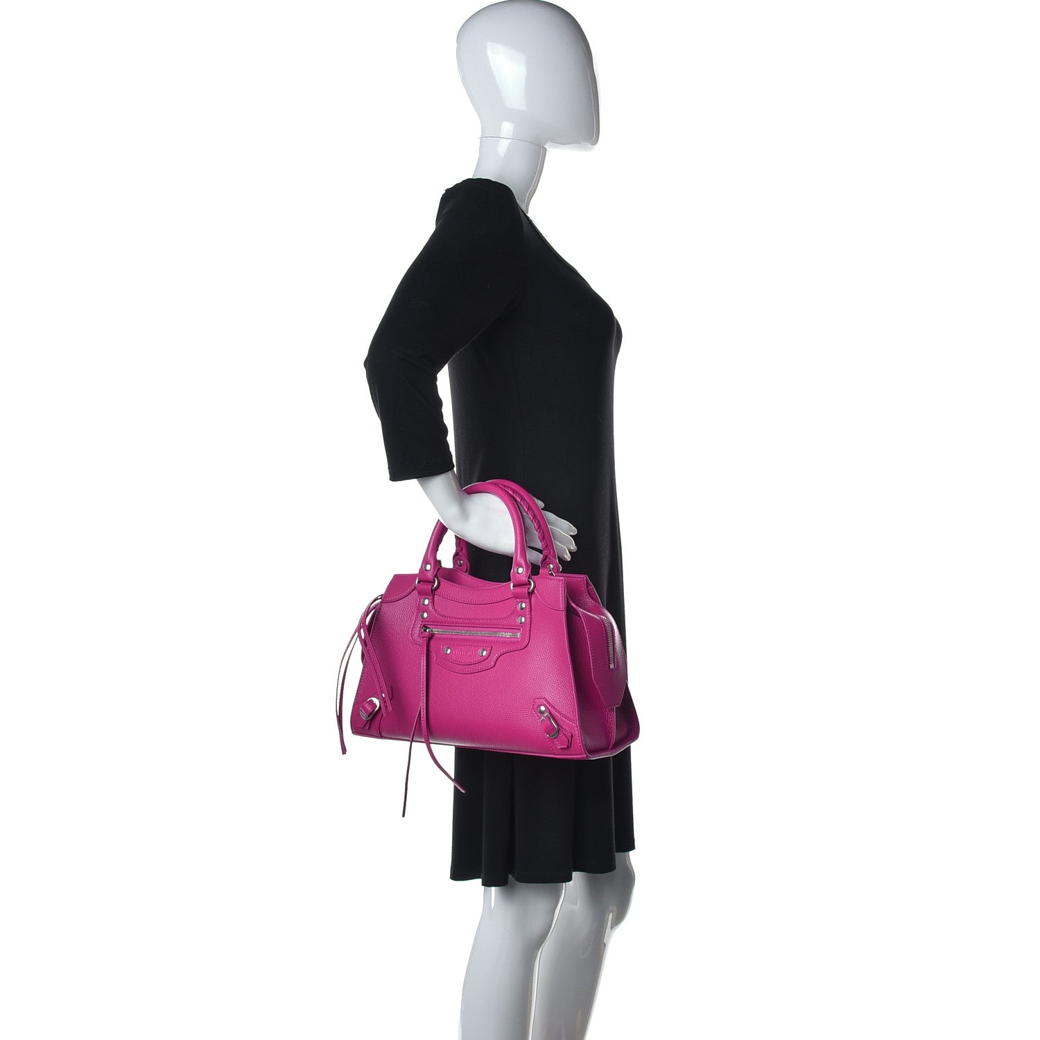 Balenciaga Grained Calfskin Neo Classic Silver Hardware S City Fuchsia 2 of 9