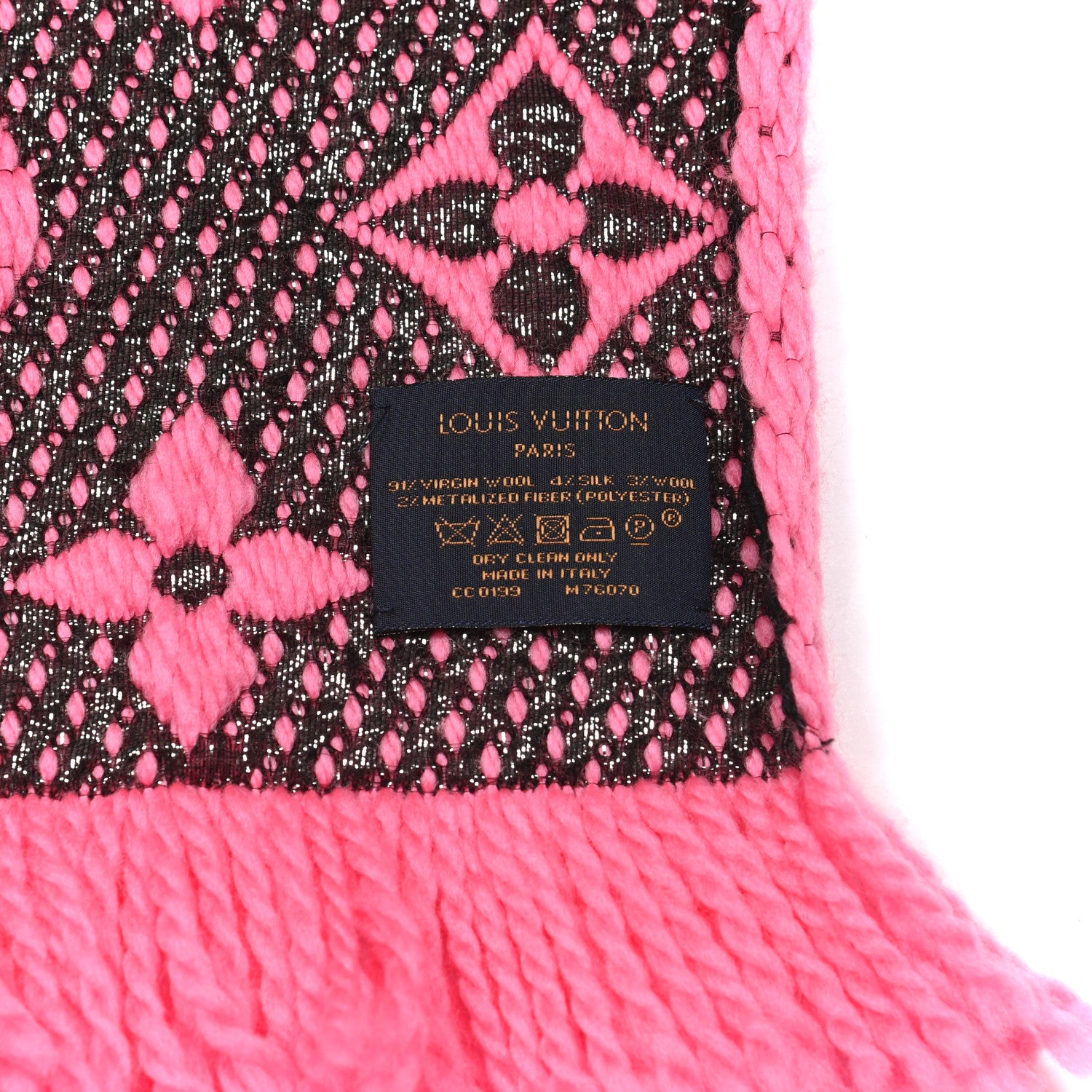 Louis Vuitton Wool Silk Logomania Shine Scarf Rose Pop 3 of 3