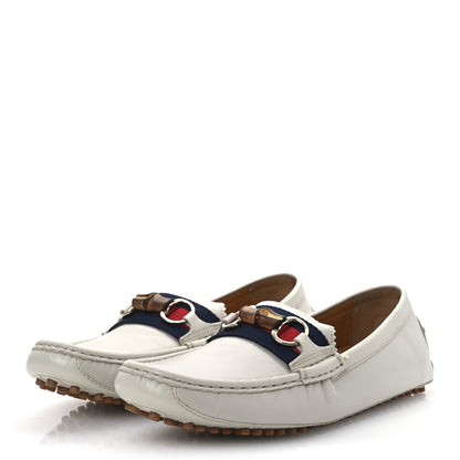 Gucci Calfskin Horsebit Web Bamboo Driving Loafers 41 White 4 of 14