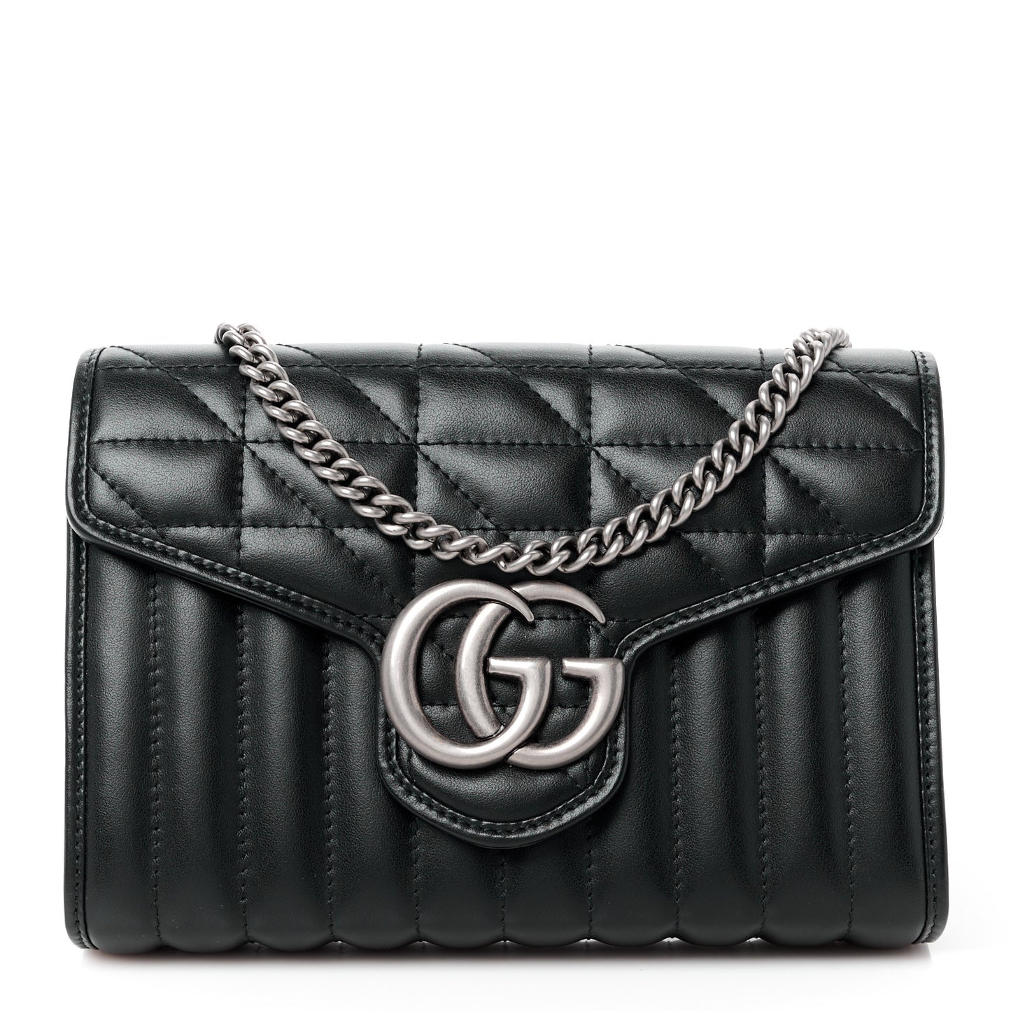 Calfskin Matelasse Aria GG Marmont Chain Wallet Black