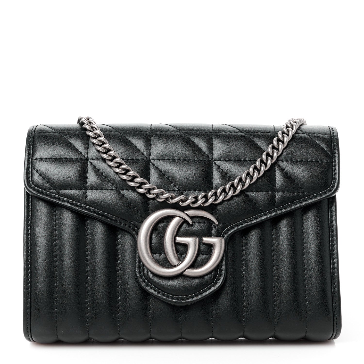 Gucci Calfskin Matelasse Aria GG Marmont Chain Wallet Black 1 of 10