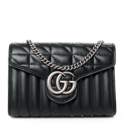 Gucci Calfskin Matelasse Aria GG Marmont Chain Wallet Black 1 of 10