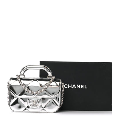 Chanel Mirror Calfskin Small Top Handle Clutch With Chain Silver 12 of 12