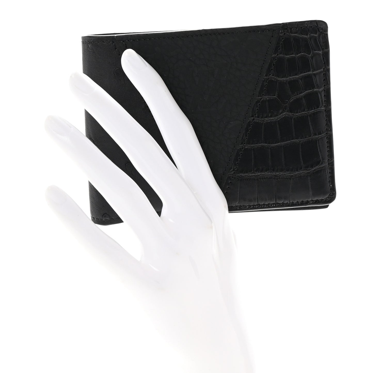 Crocodile Ostrich Taurillon Monogram Shadow Multiple Wallet Black