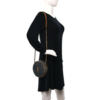 Saint Laurent Denim Quilted Monogram Round Crossbody Bag Rodeo Blue 2 of 9