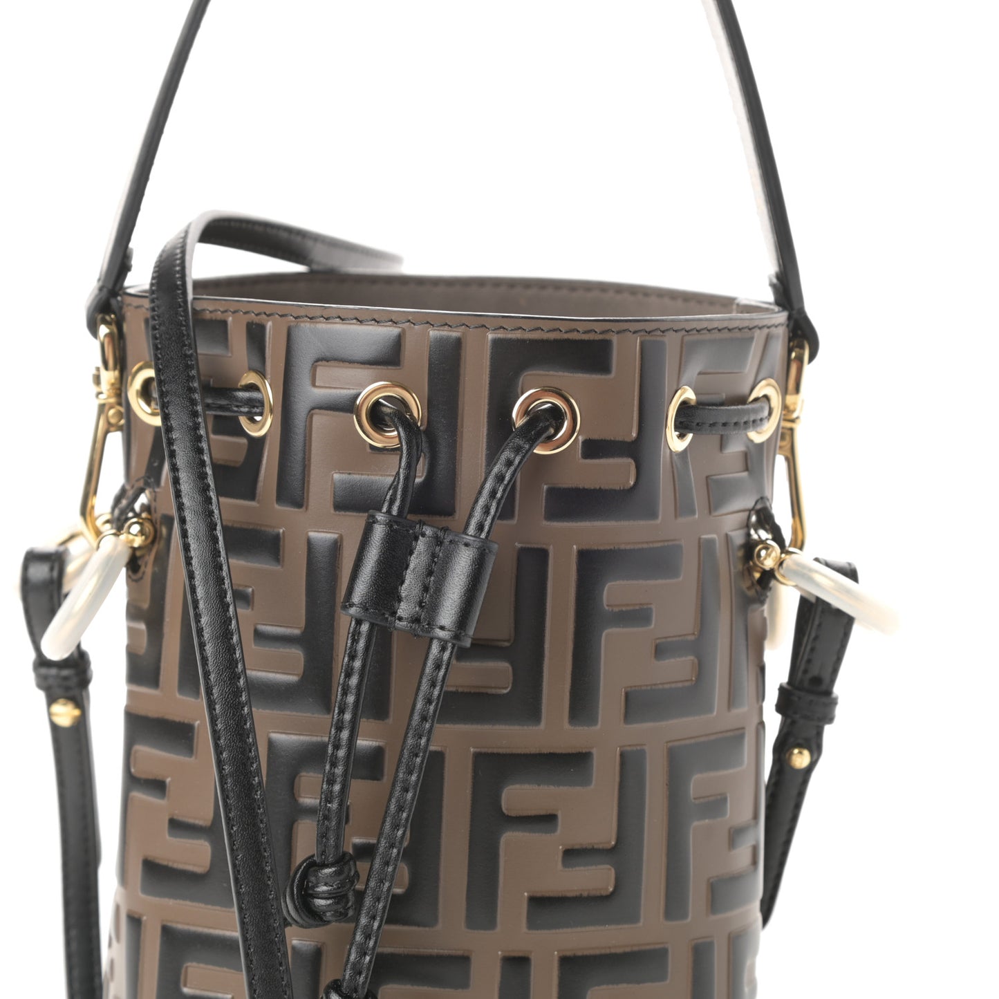 Vitello Liberty F is Fendi Bi-Color FF 1974 Embossed Mini Mon Tresor Bucket Bag Maya Black