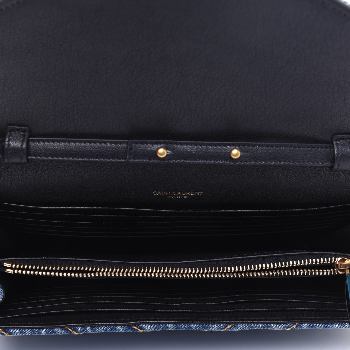 Denim Matelasse Chevron Monogram Chain Wallet Blue Jeans