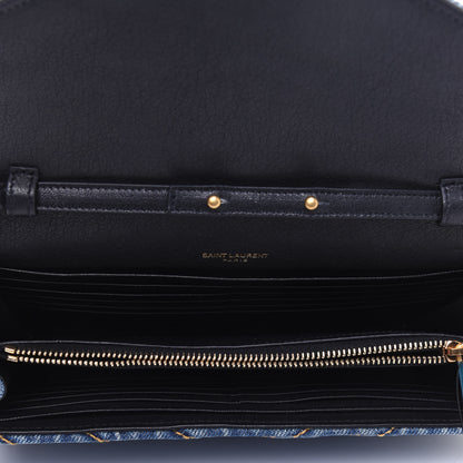 Saint Laurent Denim Matelasse Chevron Monogram Chain Wallet Blue Jeans 5 of 12