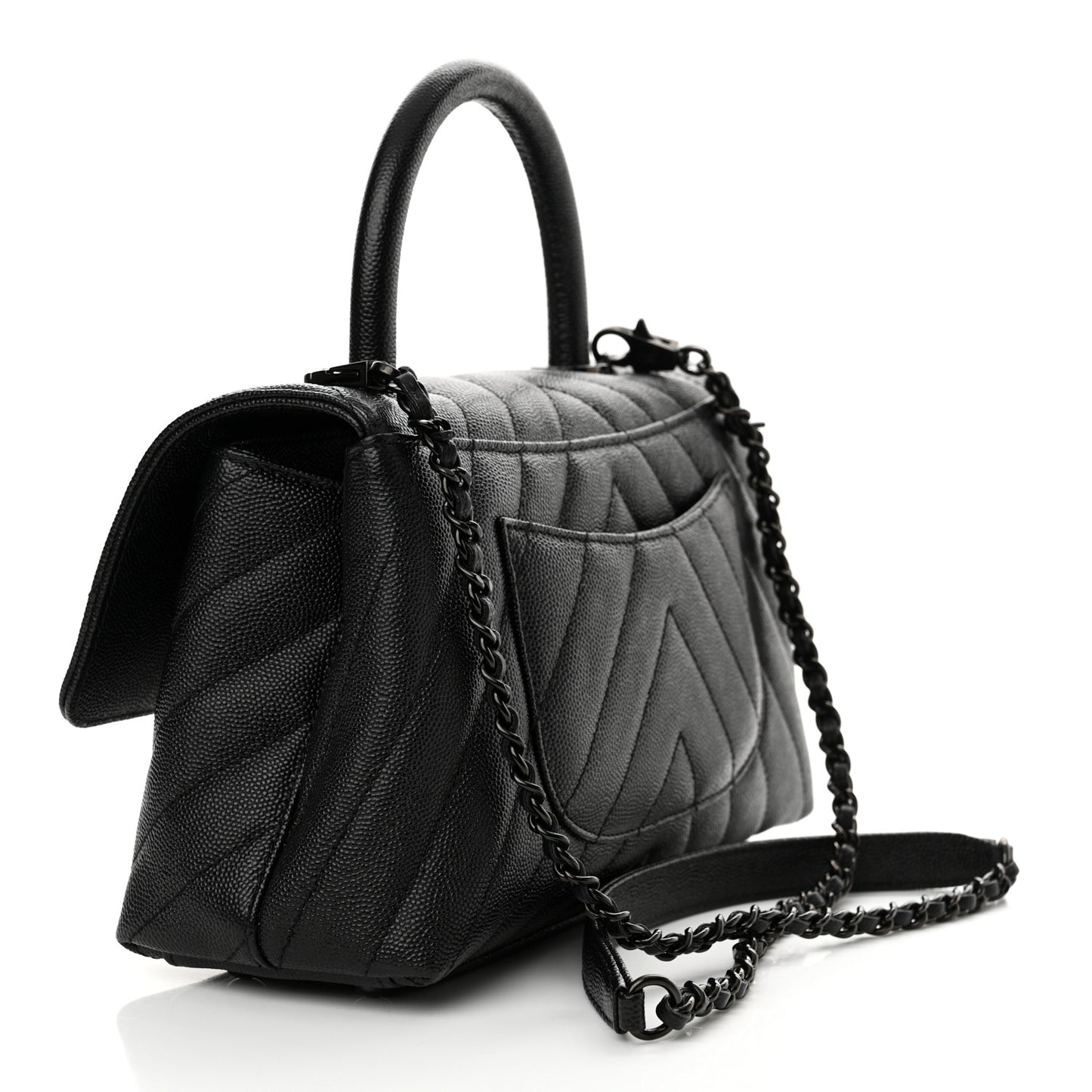 Caviar Chevron Quilted Mini Coco Handle Flap So Black