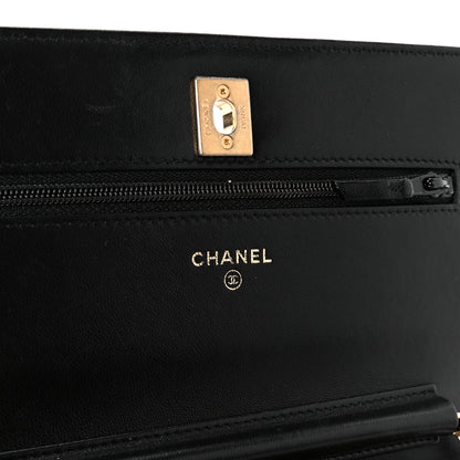 Chanel Lambskin Quilted CC Pearl Crush Wallet on Chain WOC Black 7 of 13
