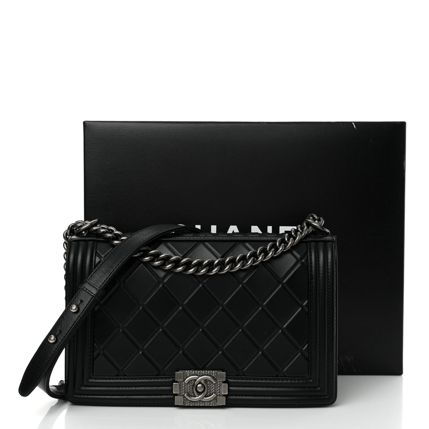 Calfskin Embossed New Medium Paris Salzburg Boy Flap Black