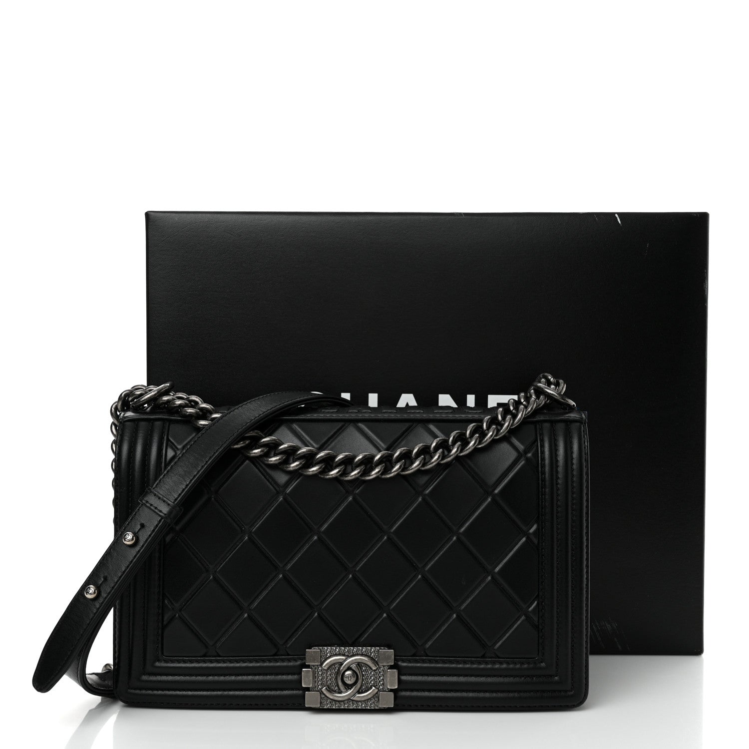 Chanel Calfskin Embossed New Medium Paris Salzburg Boy Flap Black 12 of 12