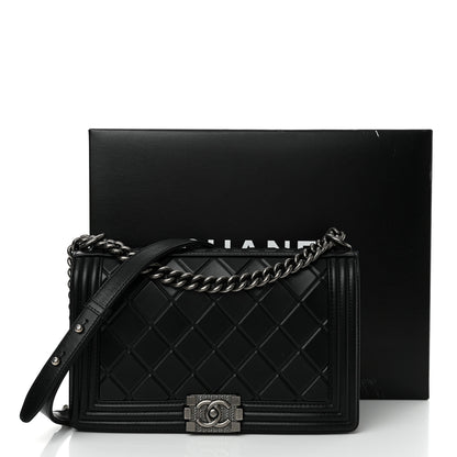 Chanel Calfskin Embossed New Medium Paris Salzburg Boy Flap Black 12 of 12