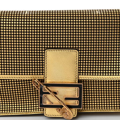 Fendi X VERSACE Metallic Nappa Perforated Fendace Brooch Baguette Gold 8 of 10