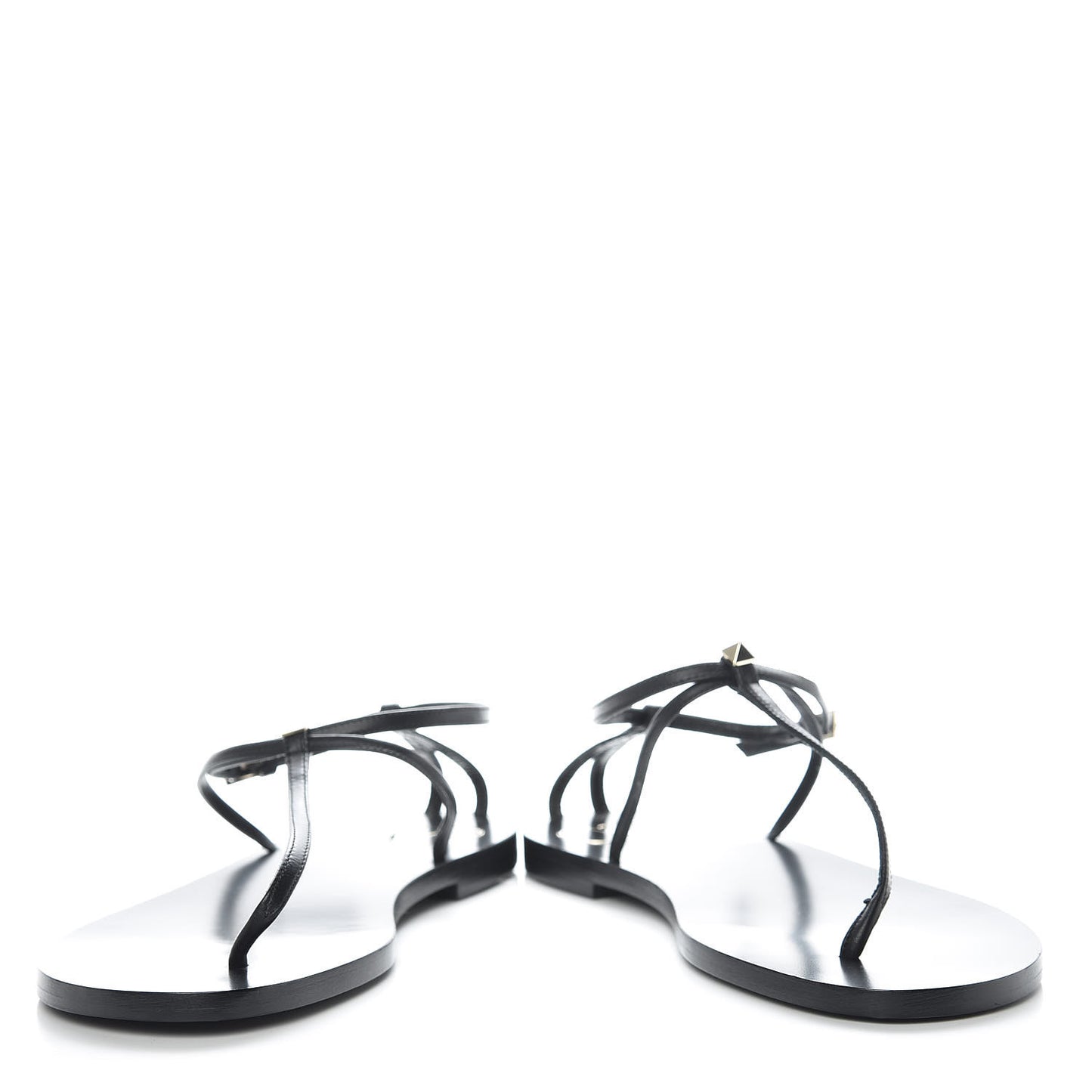Calfskin Nude Rockstud T Strap Flat Thong Sandals 36 Black