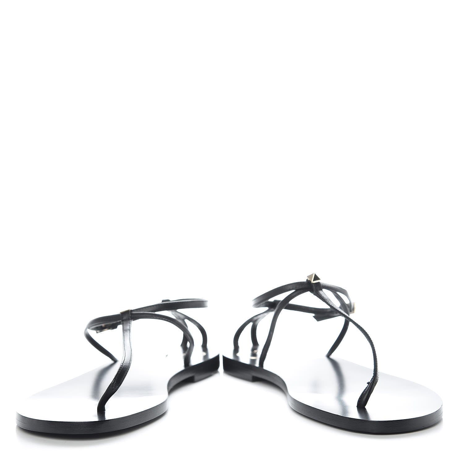 Valentino Garavani Calfskin Nude Rockstud T Strap Flat Thong Sandals 36 Black 5 of 9