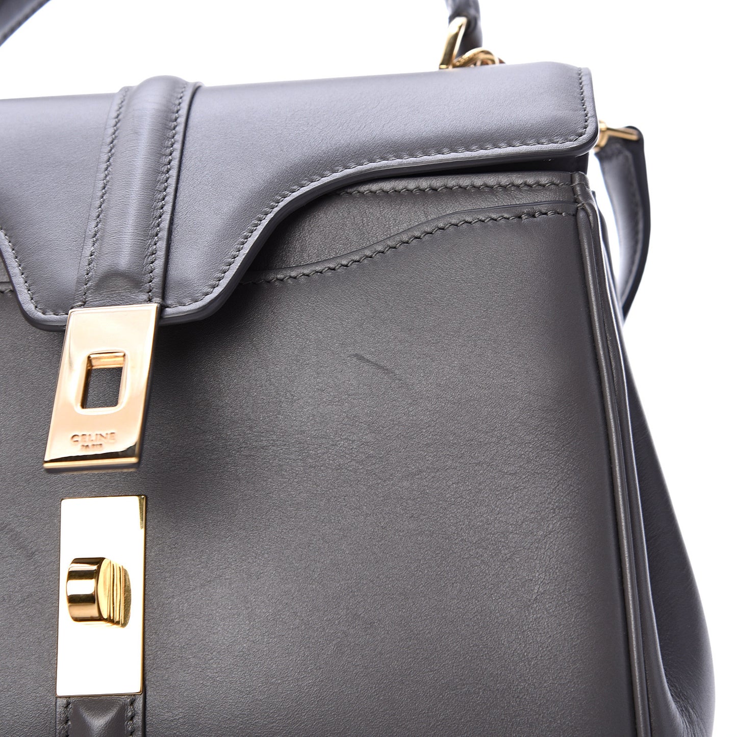 Satinated Calfskin Small 16 Top Handle Bag Gray