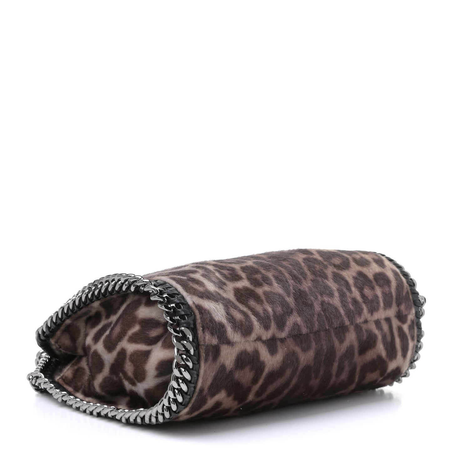 Faux Calf Hair Leopard Print Mini Falabella Fold Over Tote Black