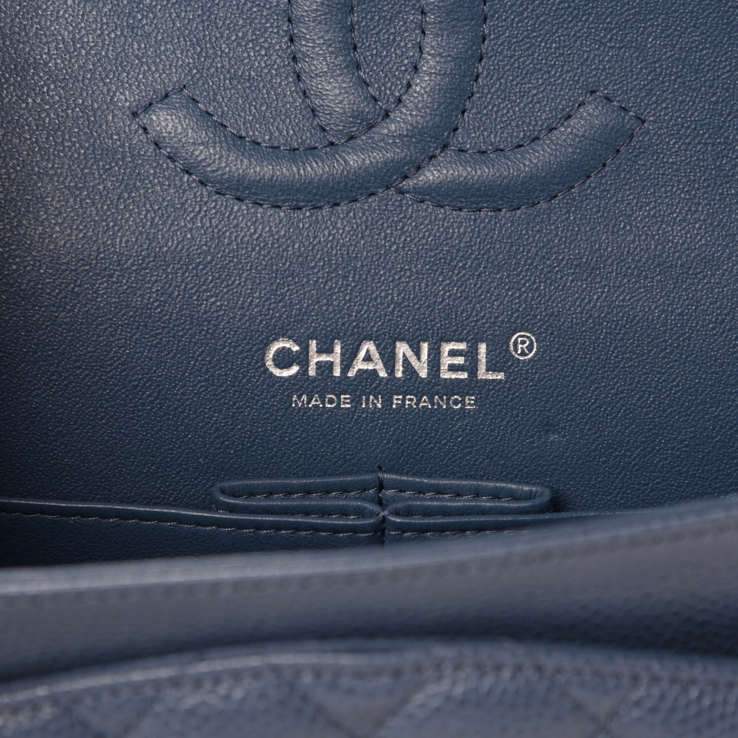 Caviar Quilted Medium Double Flap Dark Blue