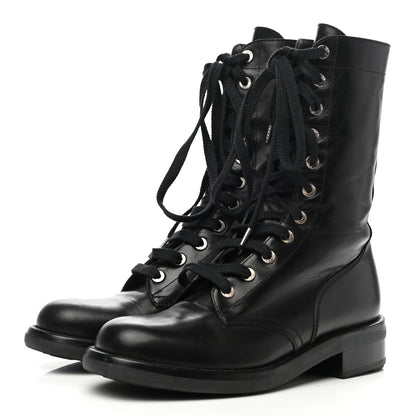 Chanel Crinkled Calfskin Paris Edinburgh CC Combat Boots 40 Black 3 of 8