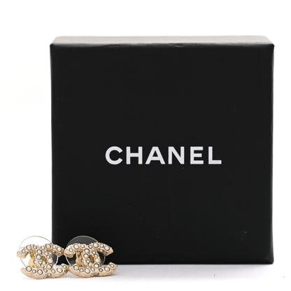 Chanel Pearl Crystal CC Earrings Light Gold 5 of 5